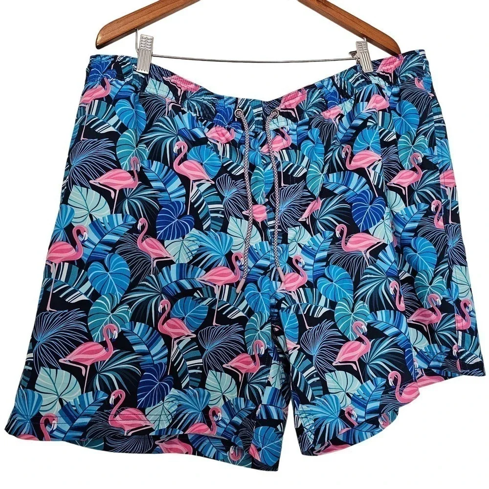 Member's Mark Men's Resort Swim Trunks XXL Blue Flamingo Swim Shorts UPF 50